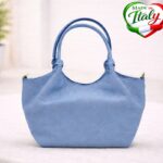 Дамска чанта Arabella син - кожени чанти, Италия