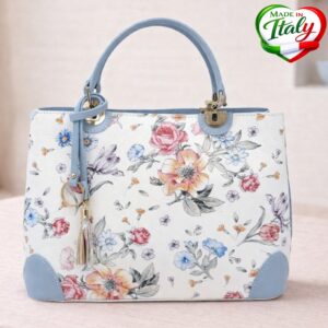 Дамска чанта Papavero син - кожени чанти, Италия